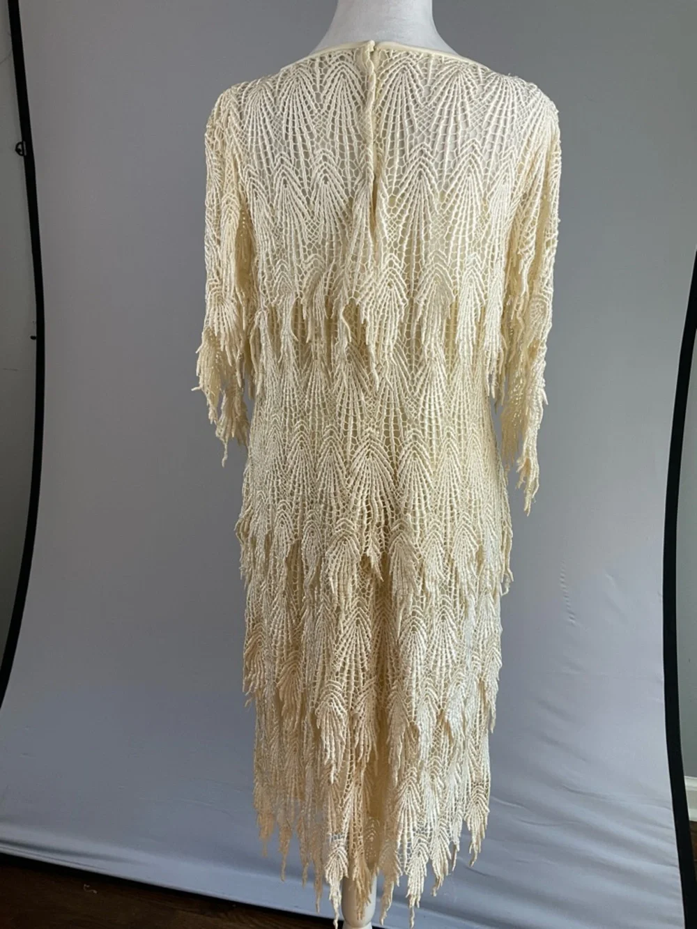 SAMAX Cream Crochet Fringe Mini Dress Lined Boho Coastal Resort Festival - Picture 7 of 16